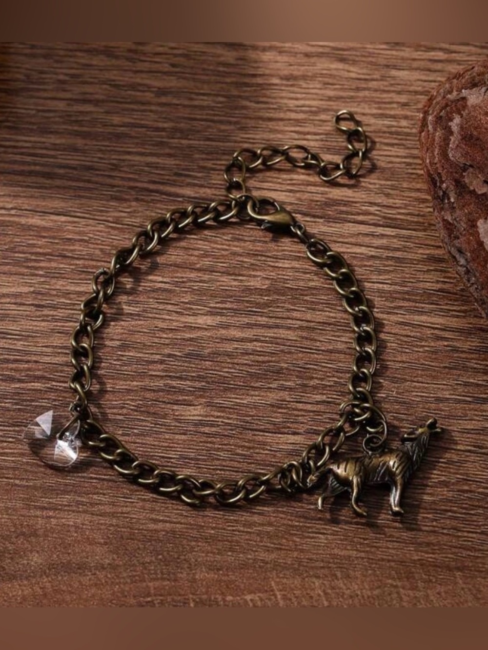 Twilight Saga Wolf & Heart Charm Bracelet Bronze New Moon Edward Jacob Bella